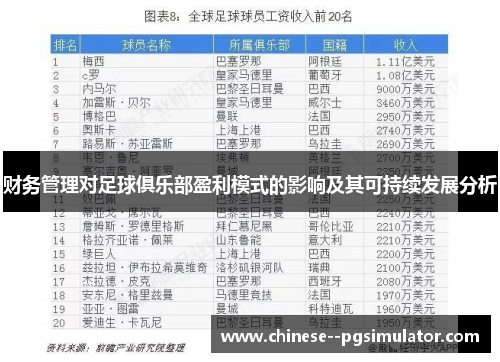 财务管理对足球俱乐部盈利模式的影响及其可持续发展分析